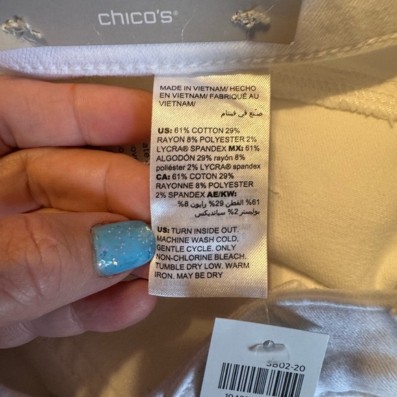 NWT Chico's White Jeans SKINNY/CROP 16" INSEAM    SIZE: 8   #7 - Picture 12 of 14
